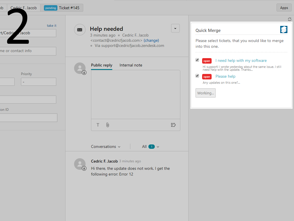 Quick Merge dashboard view — Agent Productivity app on the Zendesk Marketplace